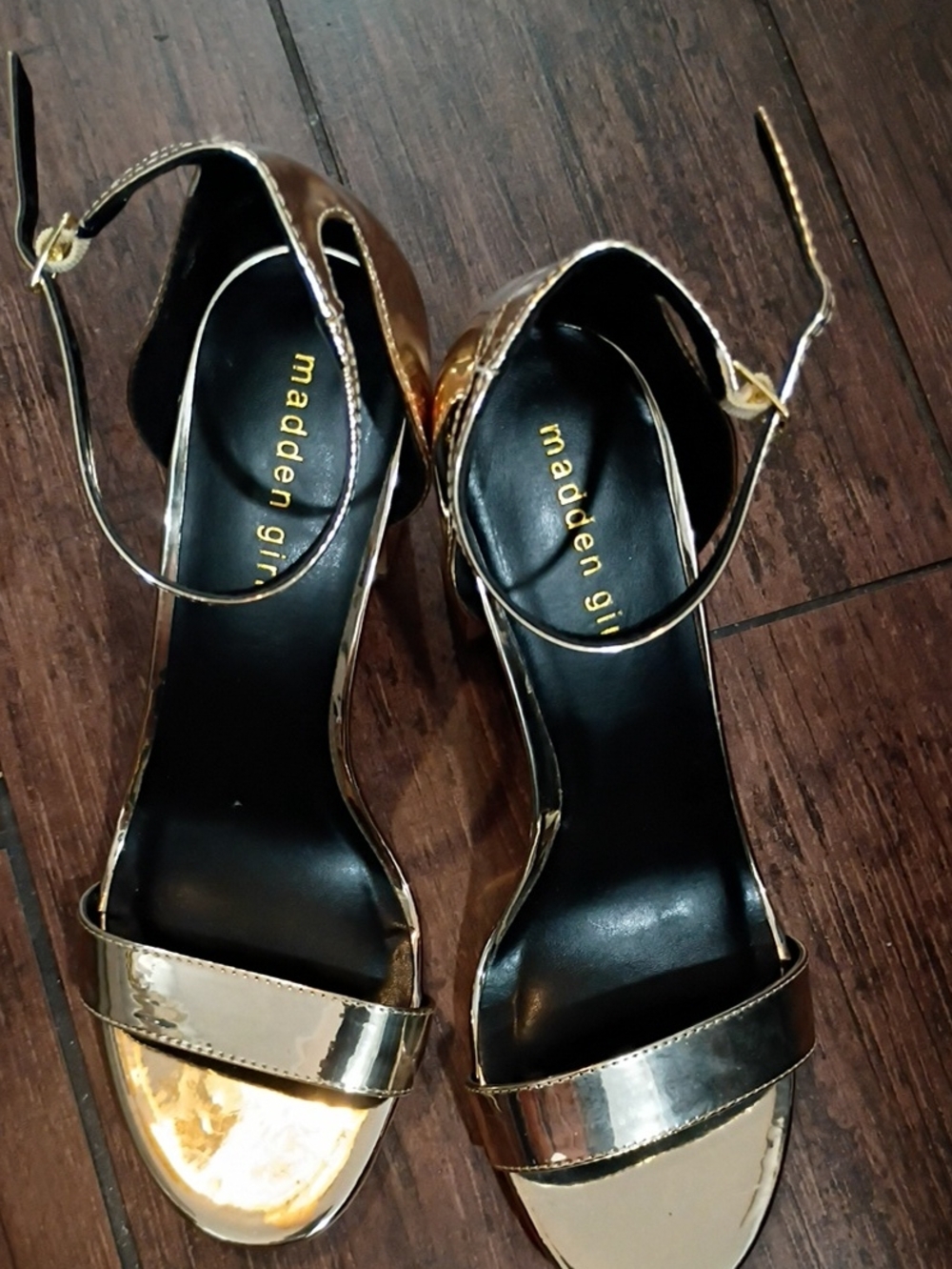 Madden Girl Gold Metallic Open-Toe Ankle Strap Heels